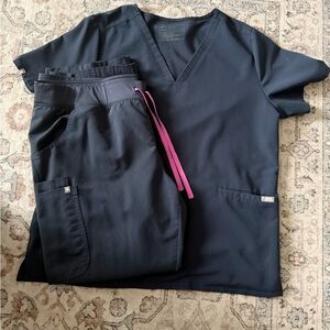 Figs navy Scrub Set with Pink Accent